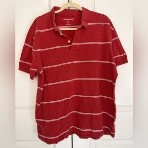 Eddie Bauer Men’s XL Red Striped Short Sleeve Polo Shirt 100% Cotton